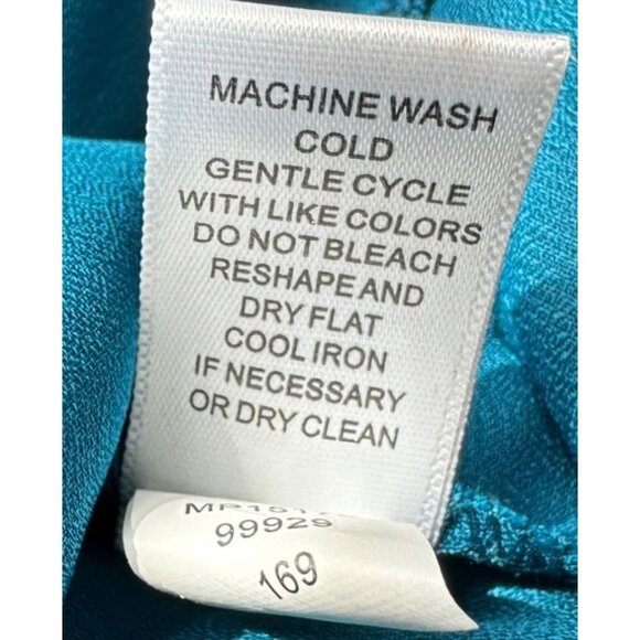 Melissa Paige Blouse Women Large Blue Long Roll Tab Sleeve Cross Back NWT - Picture 9 of 10